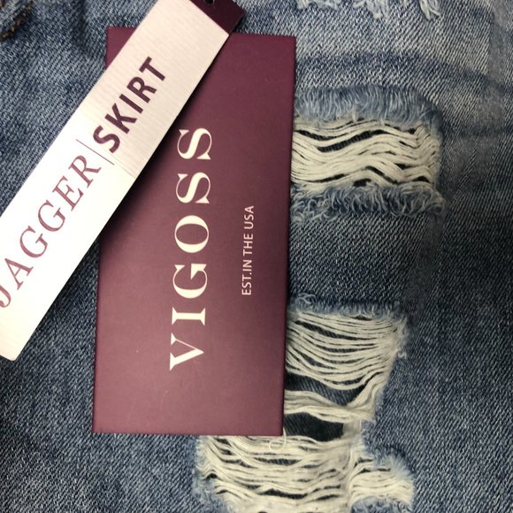 Vigoss Denim Blue Skirt Distressed Classic Fit W28 L15 NWT - Picture 4 of 12
